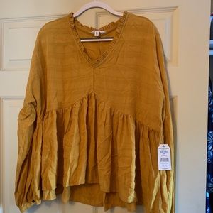 Ruffled Edge Peasant relaxed fit Top, Mustard, XXL
